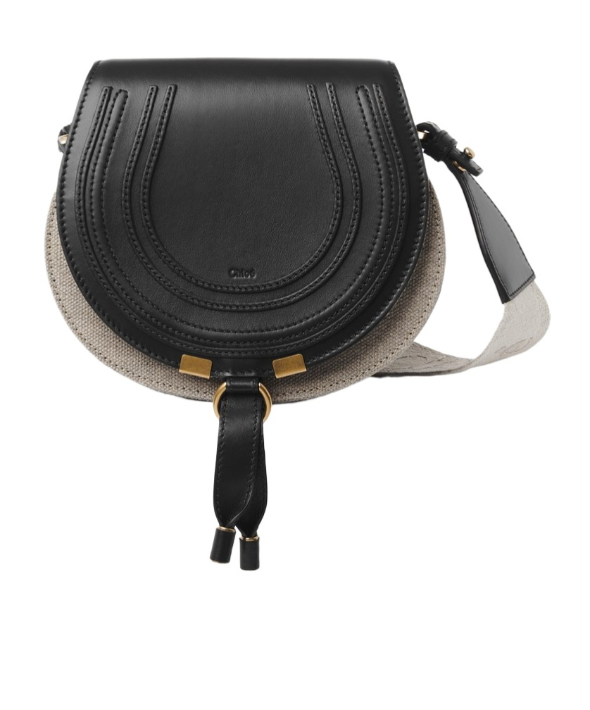 Chloé Marcie Small Embossed Leather Saddle Bag In Black