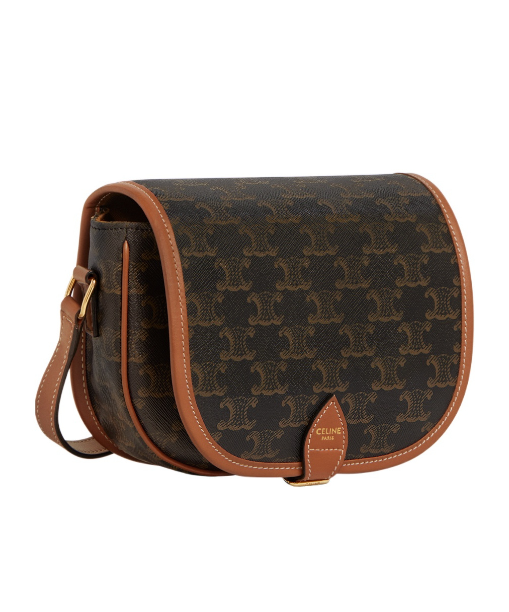 Celine Medium Folco Bag In Triomphe Canvas And Calfskin In Brown