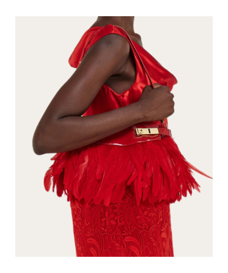 Ferragamo Hug Soft Crossbody Bag With Feathers (xs) In Red