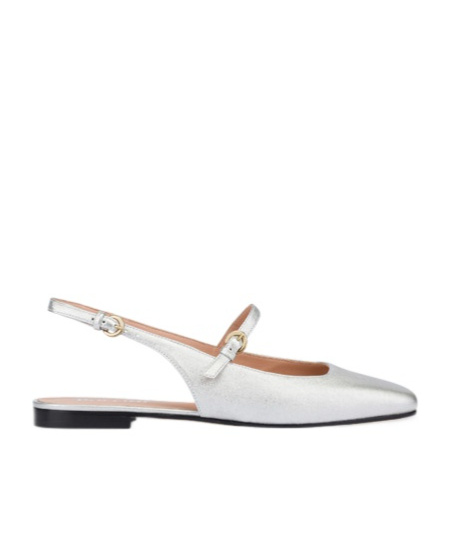 Pollini Silver Colored Slingback Ballerinas With Adjustable Strap In White