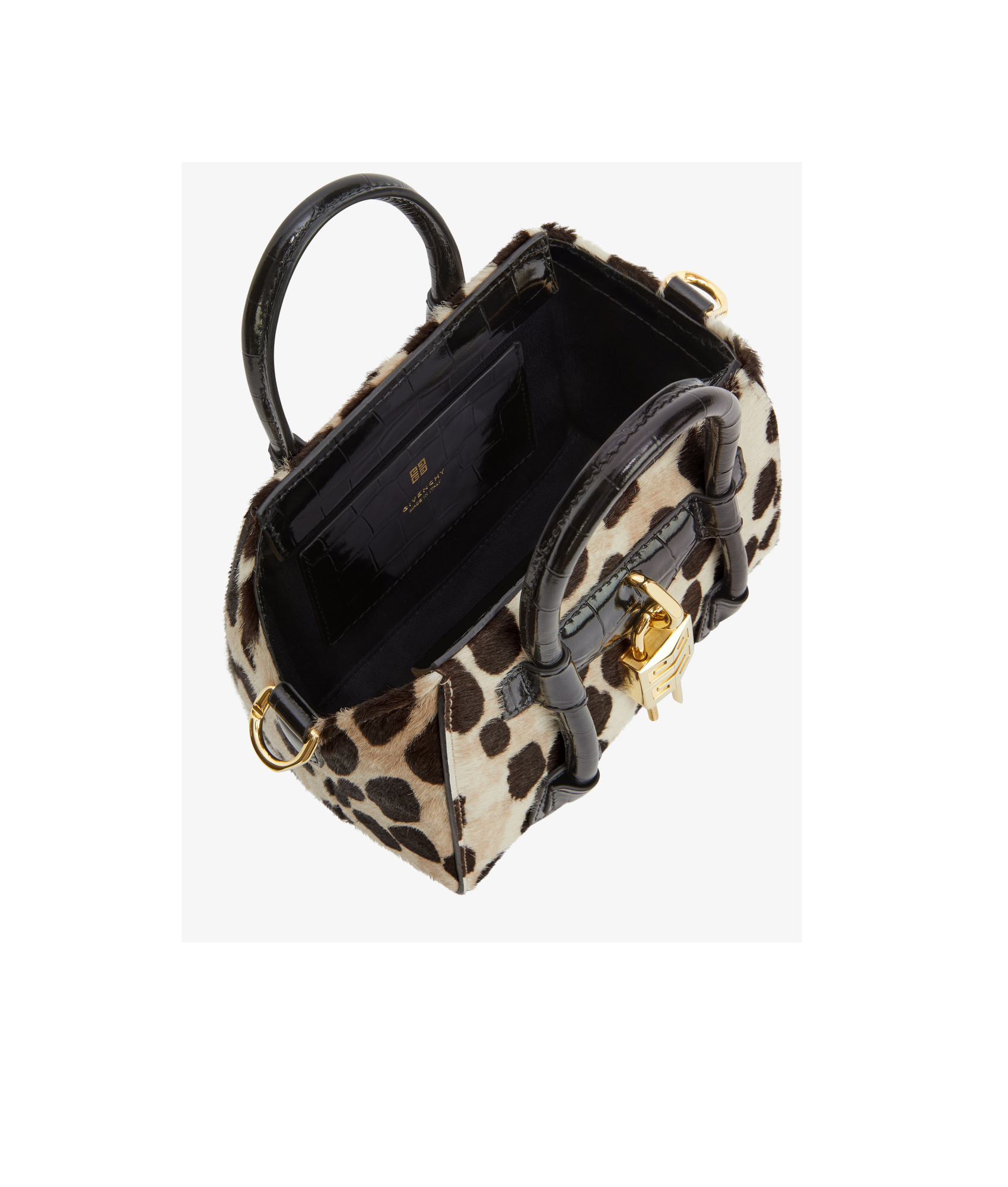 Givenchy Antigona Toy Lock Bag In Leopard Print Pony Leather In Black