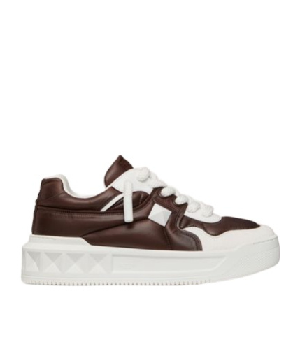 Shop Valentino One Stud Xl Low-top Trainer In Calfskin And Shiny Nylon In Black
