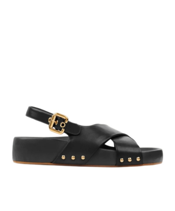 Chloé Round Toe Flat Sandals In Black