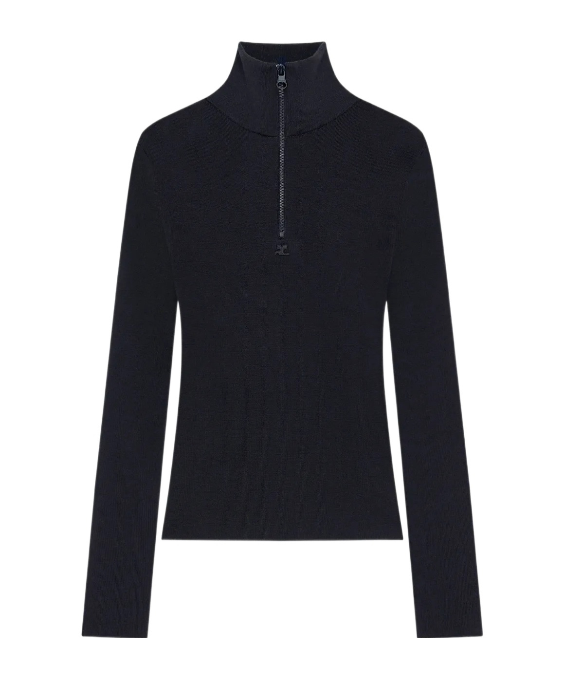 Courrèges Merino Wool Zip Mock Neck Sweater In Blue