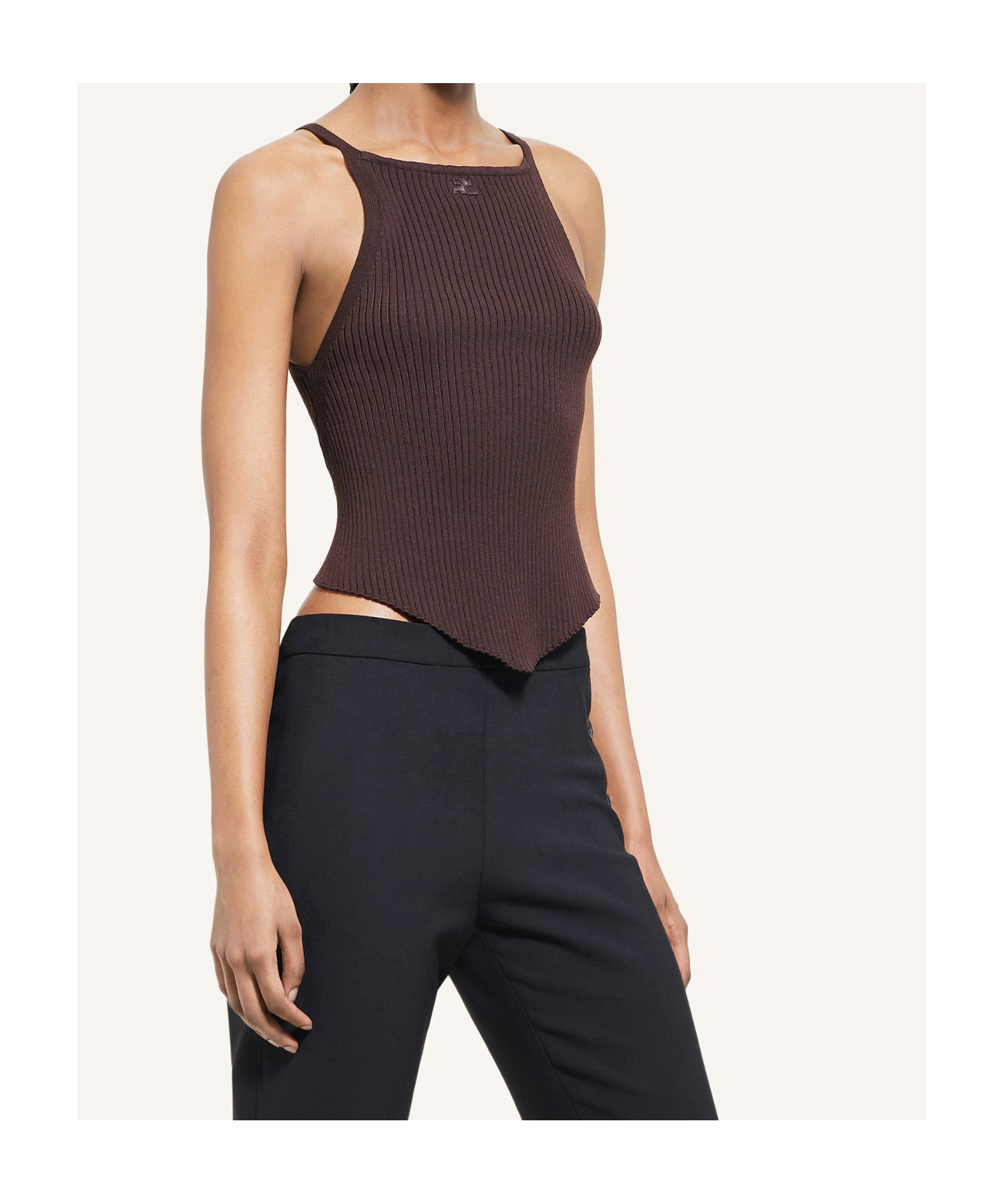 Courrèges Sleeveless Ribbed Knit Square Neck Top In Brown