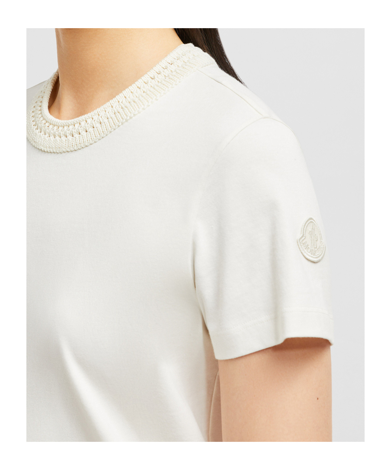 Moncler Ivory Cotton T-shirt With Logo In White