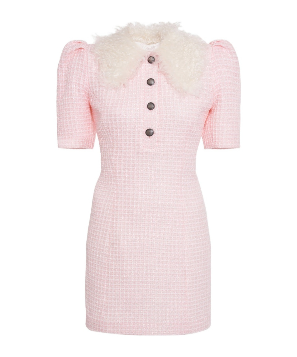 Alessandra Rich Sequined Collared Tweed Minidress In Light Pink