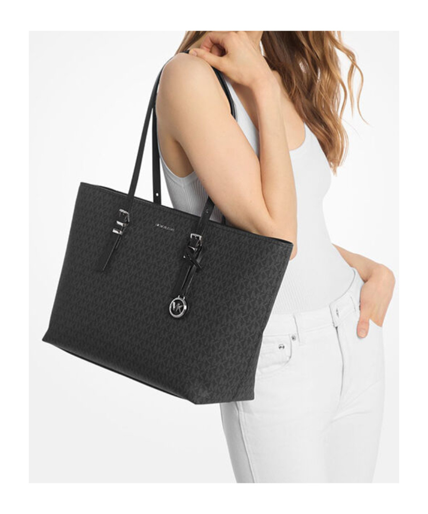 Michael Kors Large Quinn Signature Logo Tote In Black