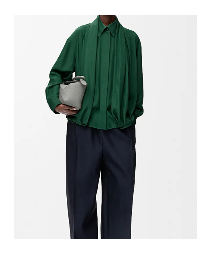 Loewe Draped Silk Blouse In Green