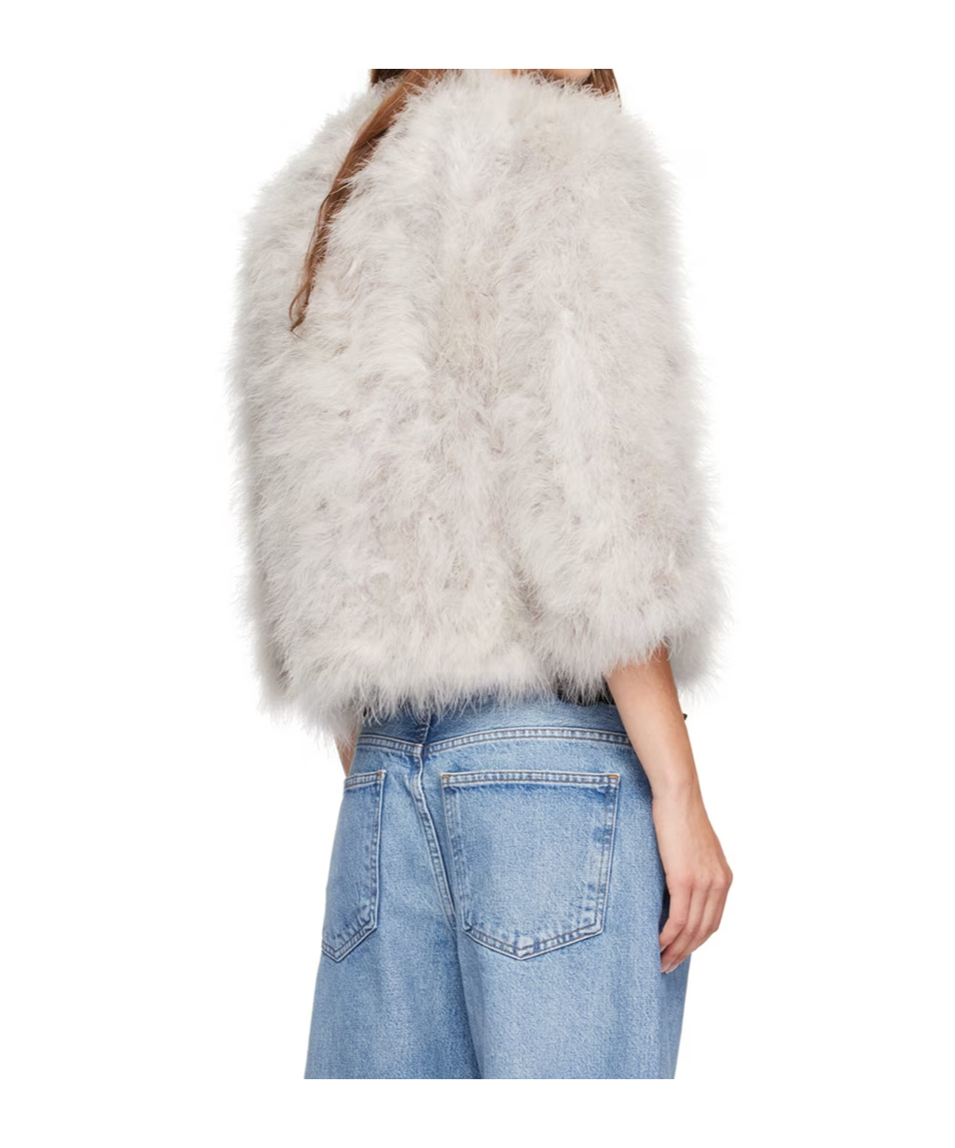 Yves Salomon Gray Cropped Feather Jacket In White