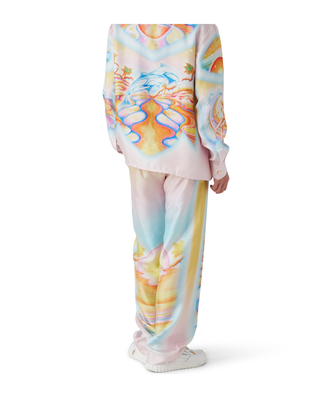 Casablanca Printed Silk Wide-leg Drawstring Trousers In Nude