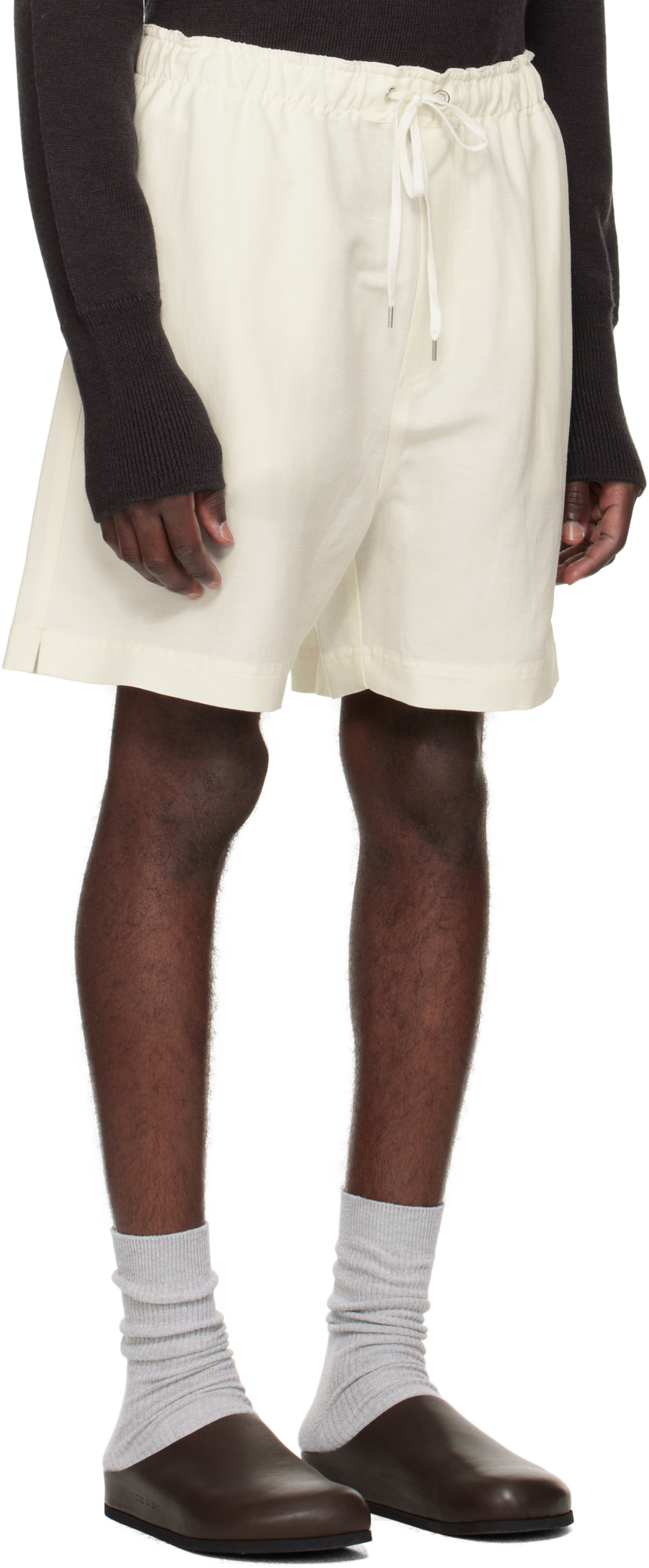 Studio Nicholson Starboard Wide-leg Linen And Wool-blend Drawstring Shorts In White