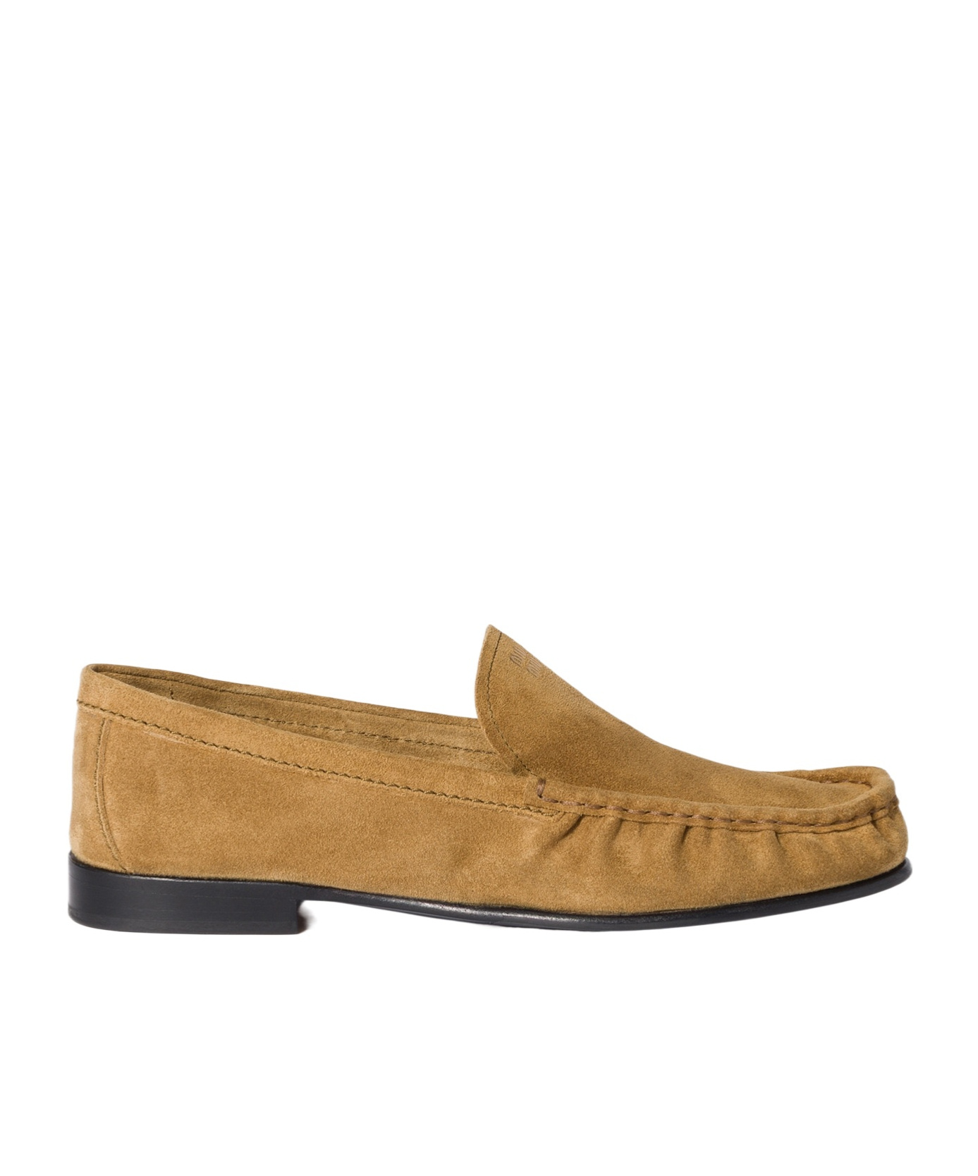 Miu Miu Embossed-logo Suede Loafers In Brown