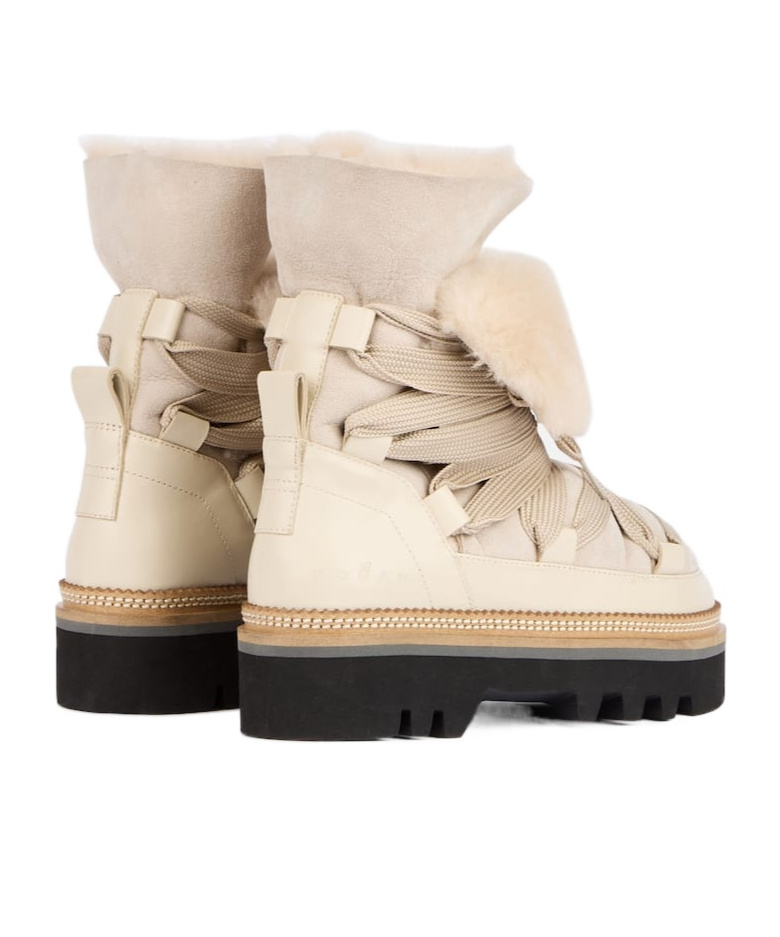 Hogan Beige Sheepskin Ankle Boot In Nude