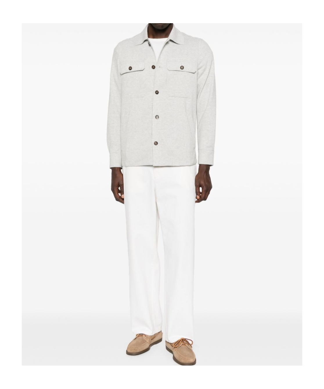 Eleventy Slim Fit Plaid Overshirt In White