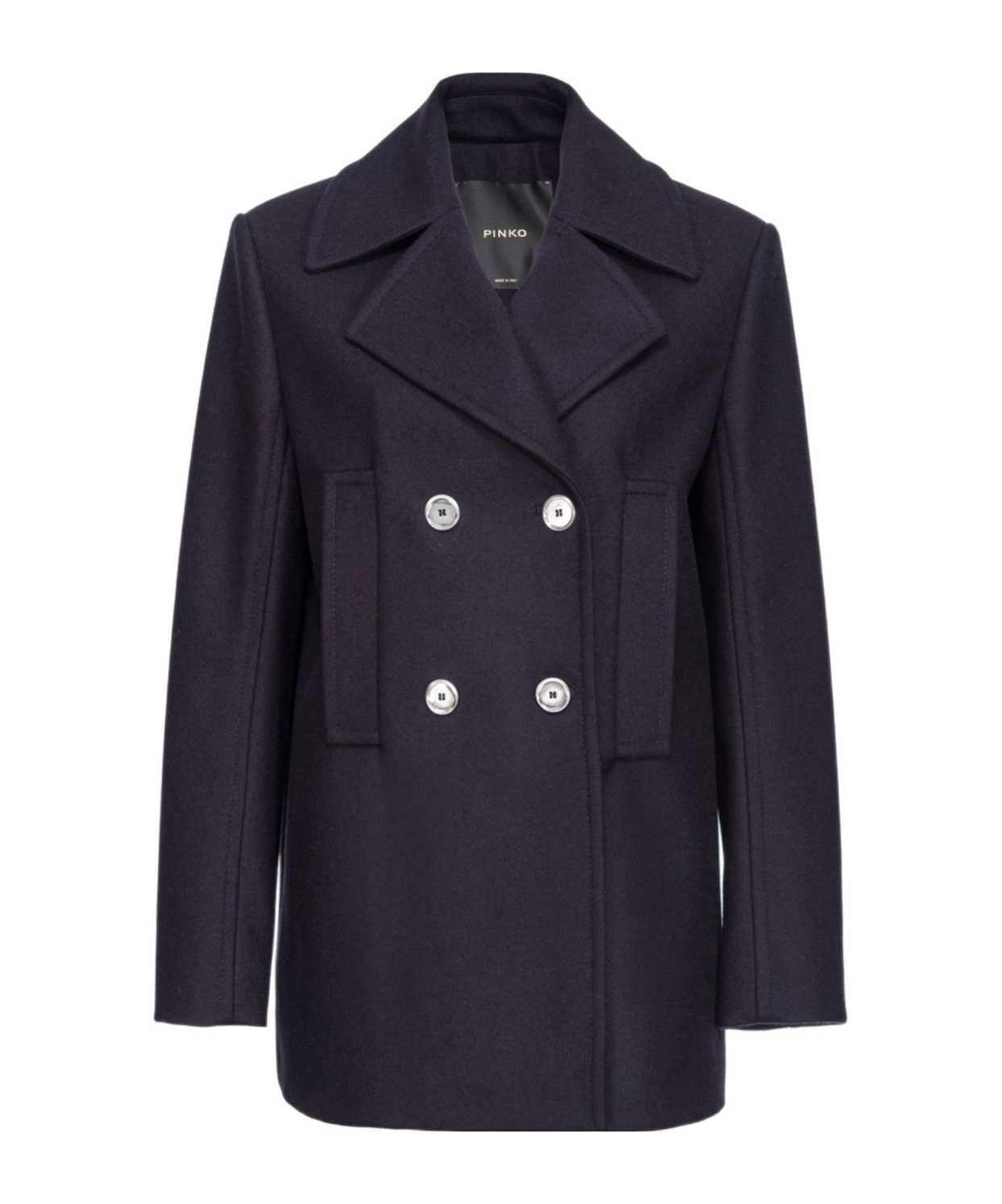Pinko Double-breasted Straight Hem Peacoat In Black