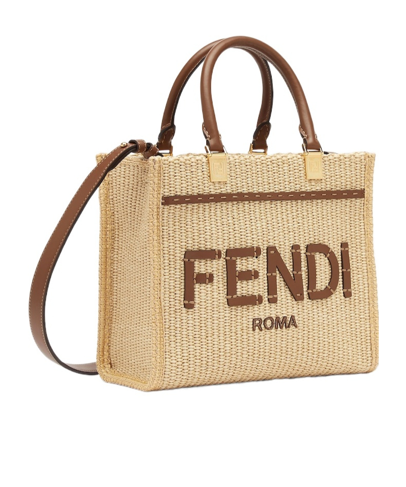 Fendi Small Raffia Sunshine Bag In Nude