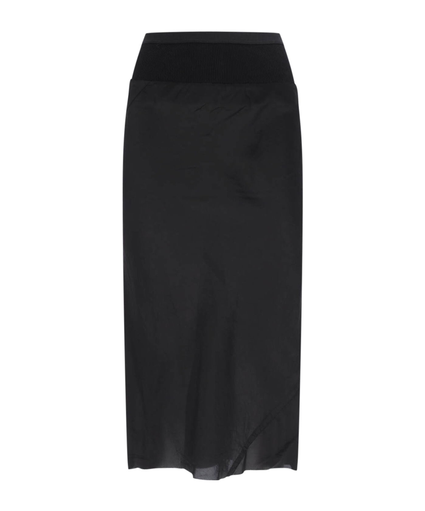 Rick Owens Asymmetric Elastic Waistband Midi Skirt In Black