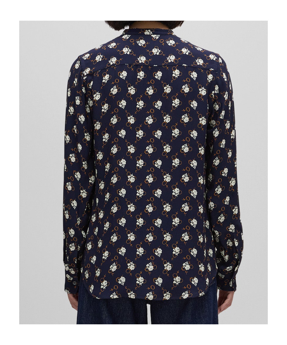 Aspesi Floral-print Viscose Crepe Blouse With Pleated Back In Black