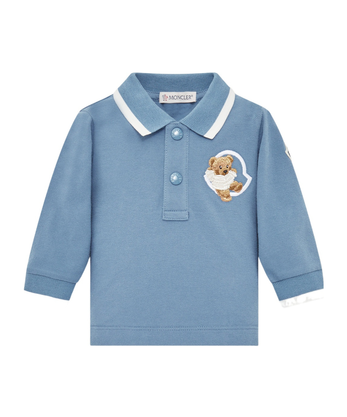 Moncler Teddy-appliqué Long-sleeve Polo Shirt In Blue