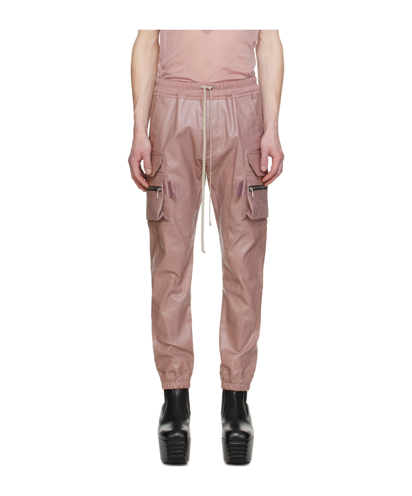 Rick Owens Pink Mastodon Denim Cargo Pants In Pink