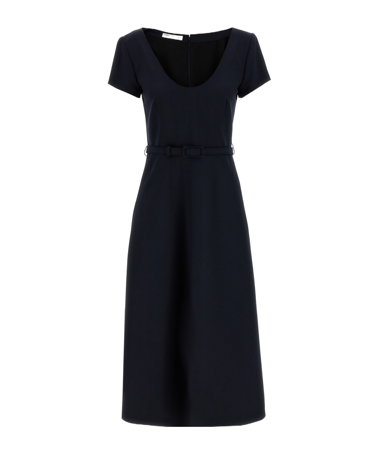 Alessandra Rich Light Wool Midi Dress With Belted Waist In Black