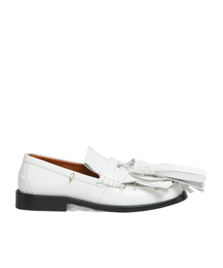 Shop Marni White Leather Bambi Loafer With Maxi Tassels