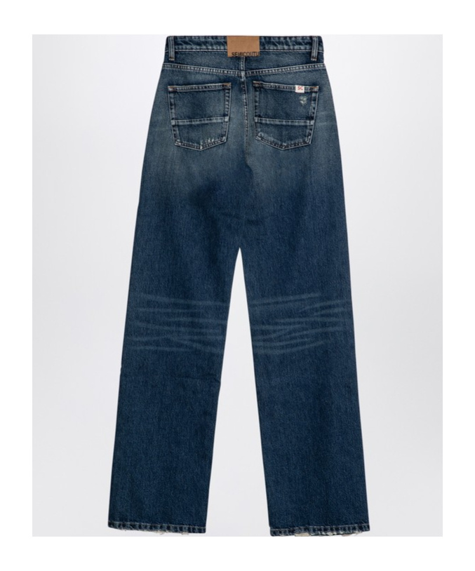 Semicouture Denim Trousers With Belt Loops In Blue