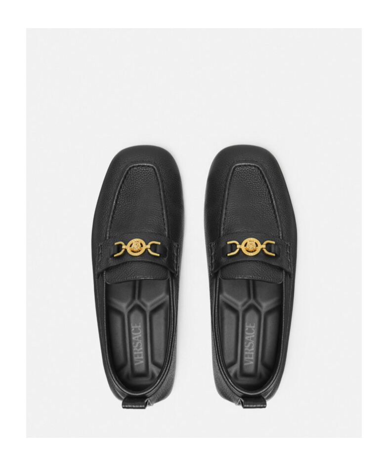 Versace Villa Loafers In Calfskin Leather In Black