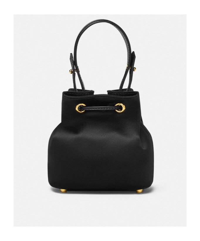 Versace La Medusa Satin Mini Bucket Bag In Black