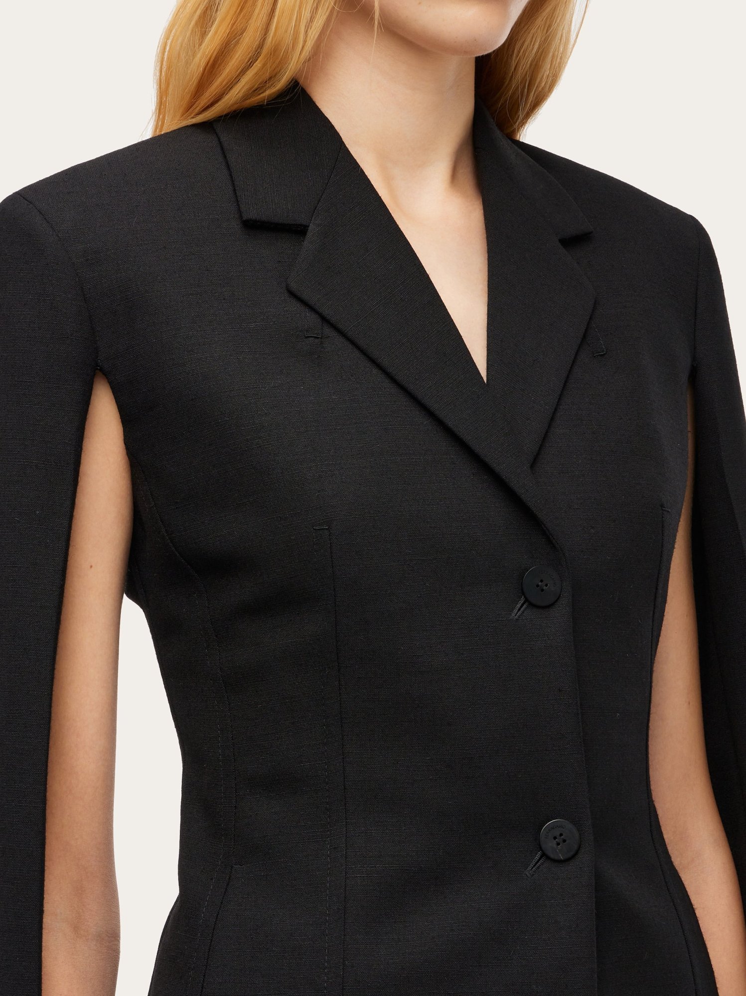 Ferragamo Wool Blazer Jacket With Cape Sleeves In Black