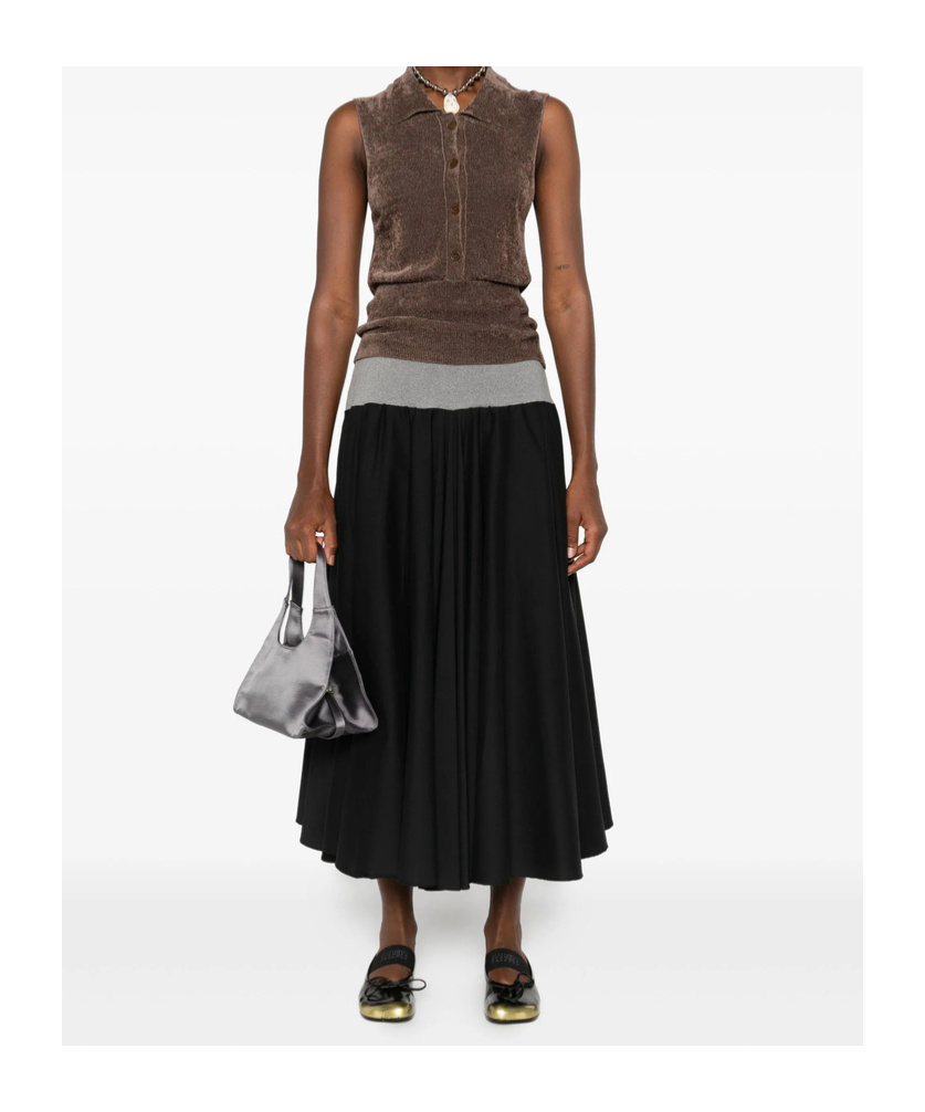 Gimaguas Two-tone Flared-hem Midi Skirt In Black