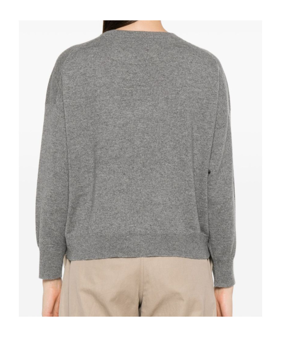 Brunello Cucinelli Crew Neck Sweater With Details In Gray