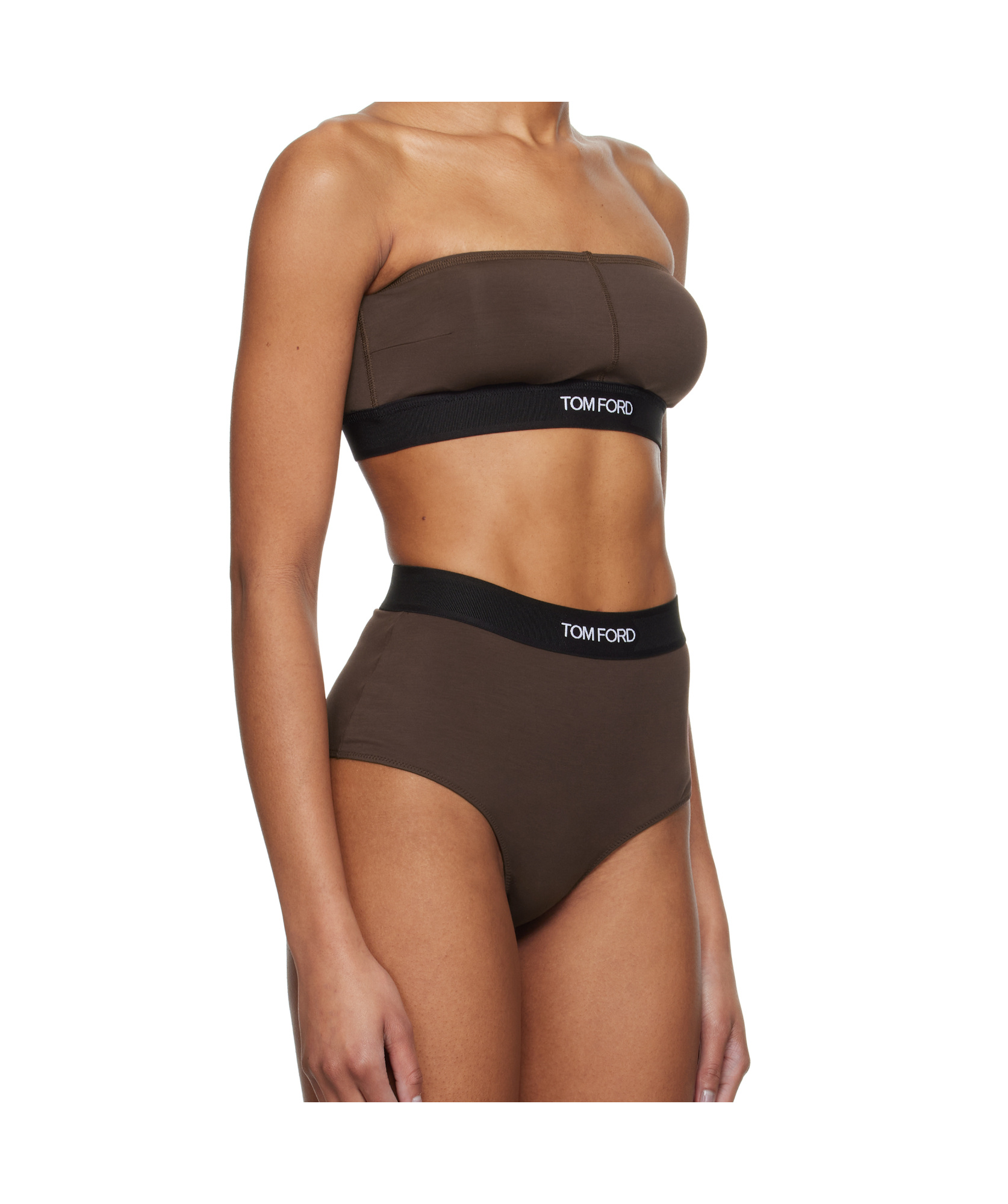Tom Ford Logo Underband Strapless Bra In Brown