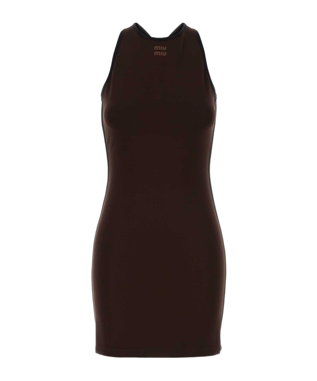 Miu Miu Sleeveless Stretched Dress In Brown