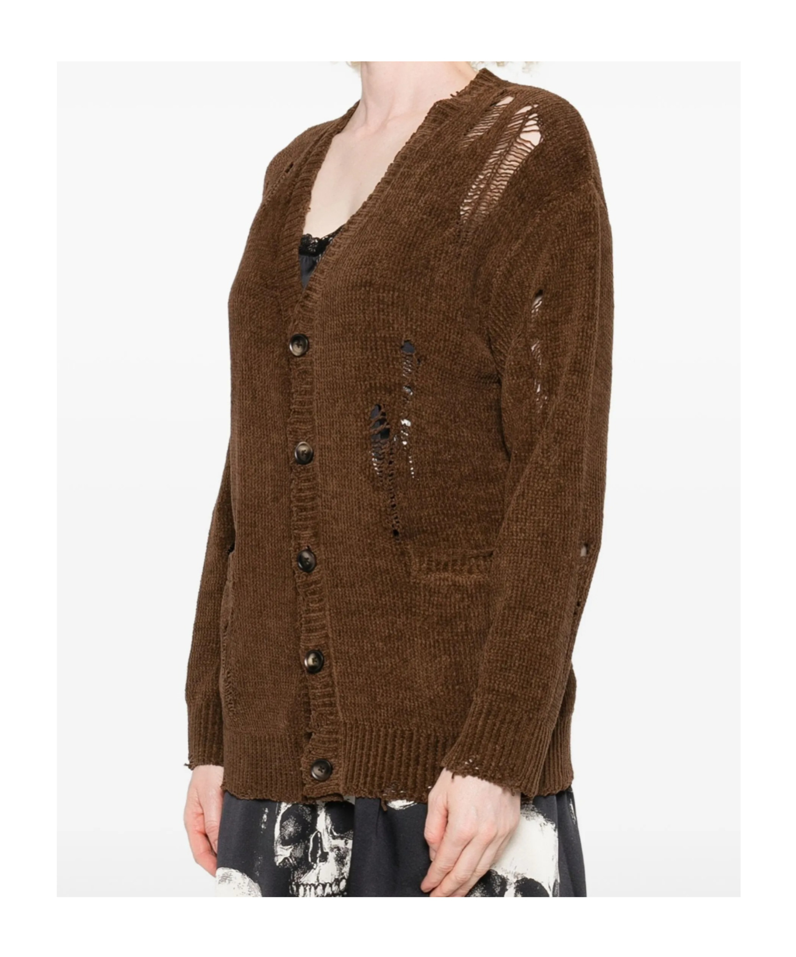 R13 Boyfriend Distressed Button-down Cardigan In Brown