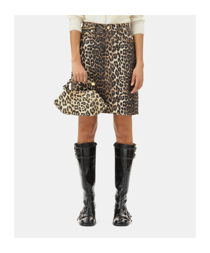 Ganni Leopard-print Strapless Organic-cotton Top In Black