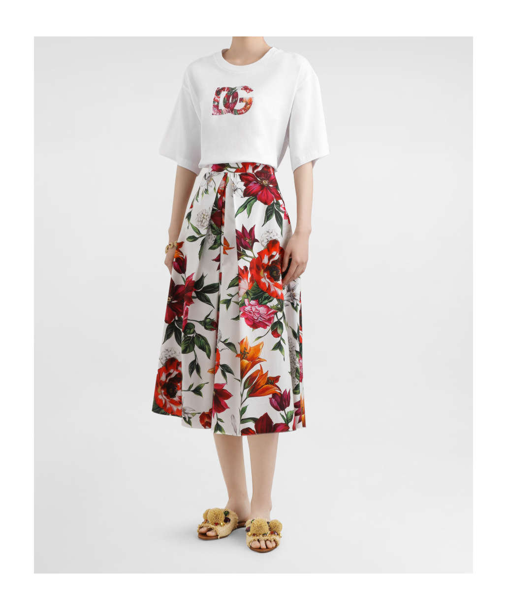 Dolce & Gabbana Short Sleeve Floral Logo T-shirt In Multi