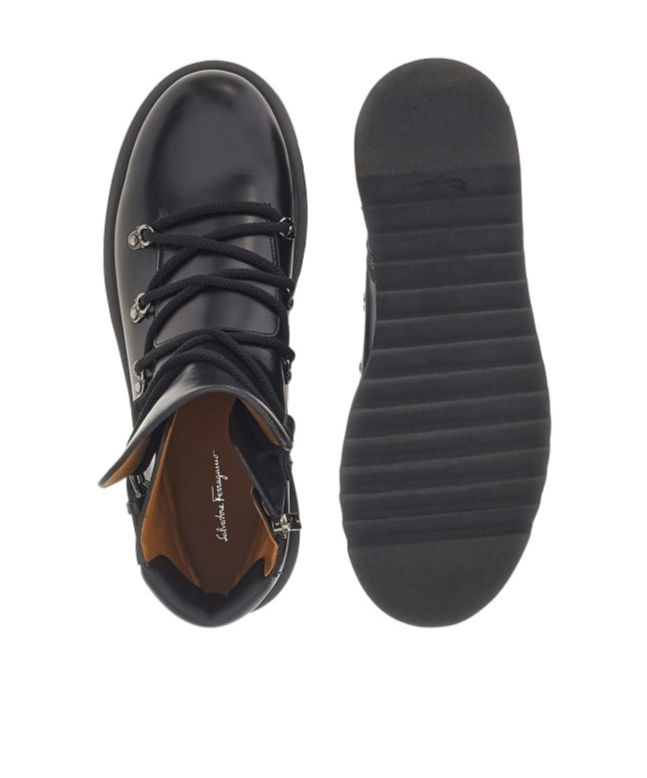 Ferragamo Leather Lace-up Boots In Black