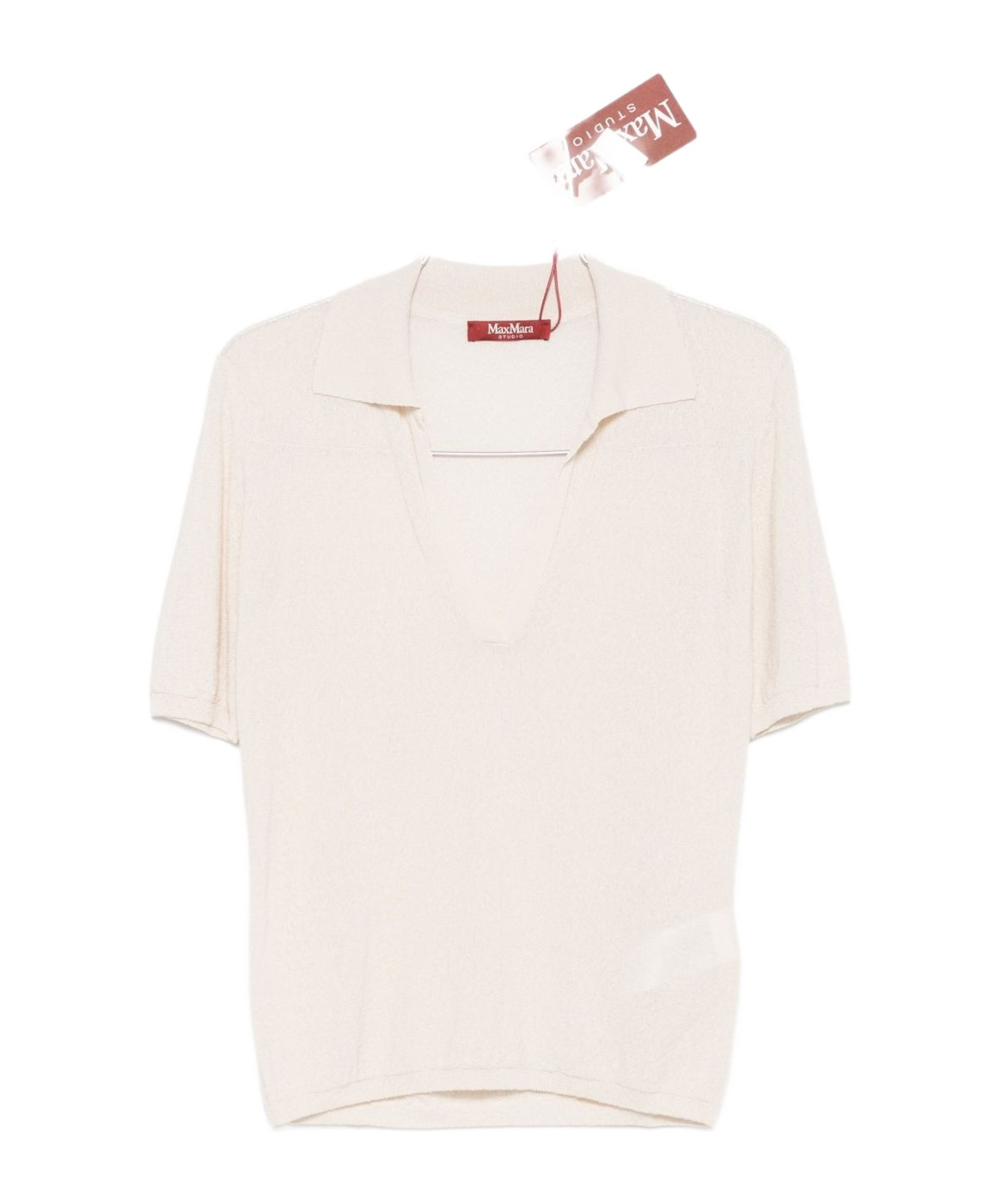 Max Mara Short Sleeve Collared Knitwear V-neck In Neutral