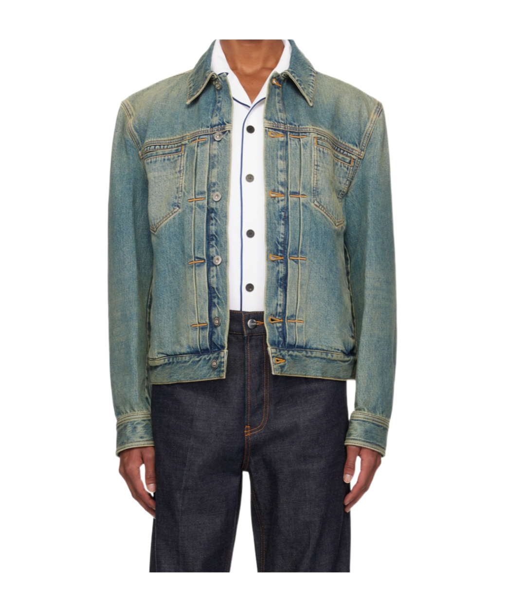 Ferragamo Long-sleeved Denim Coat In Black