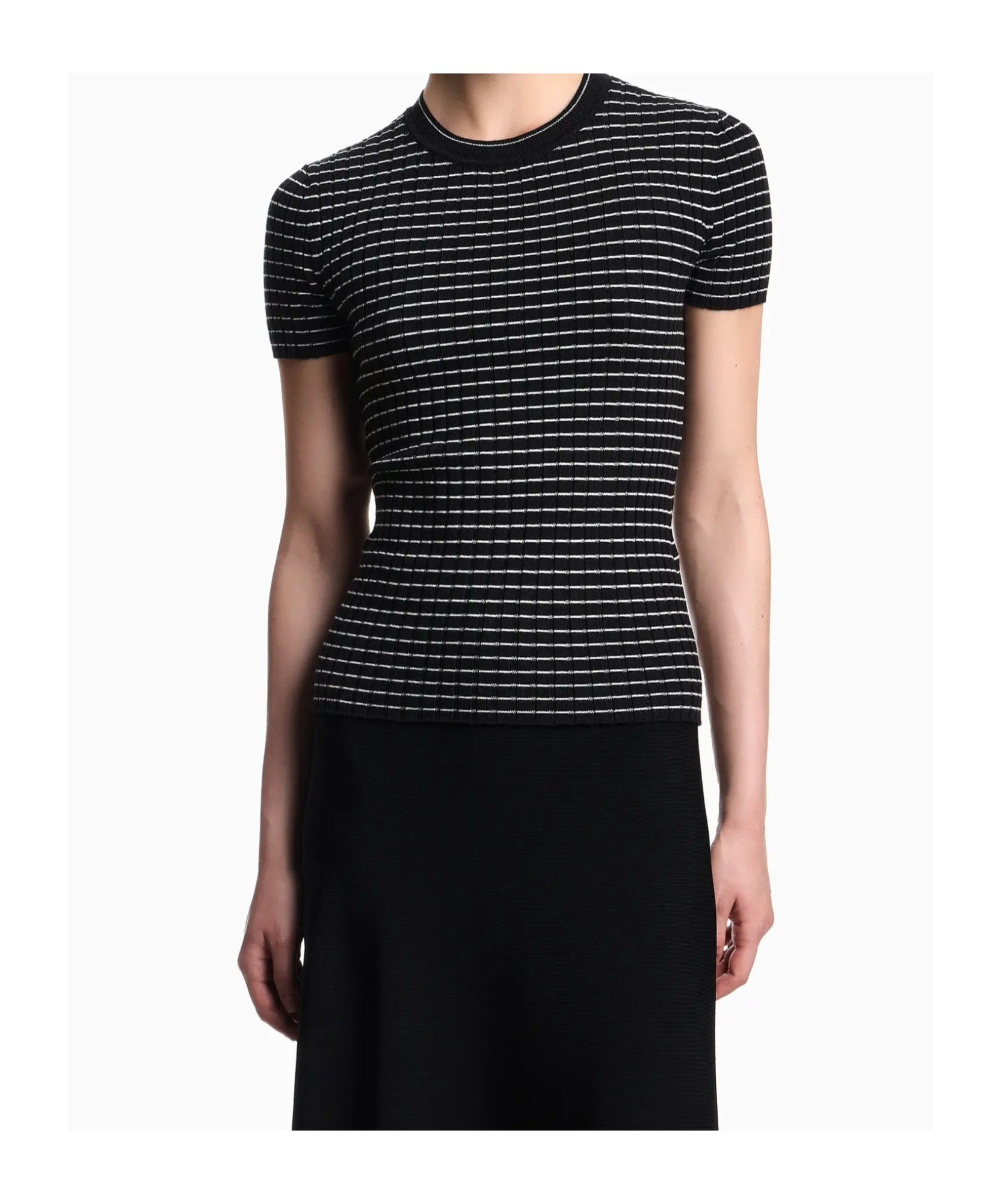 Emporio Armani Ribbed T-shirt With Striped Motif In Black