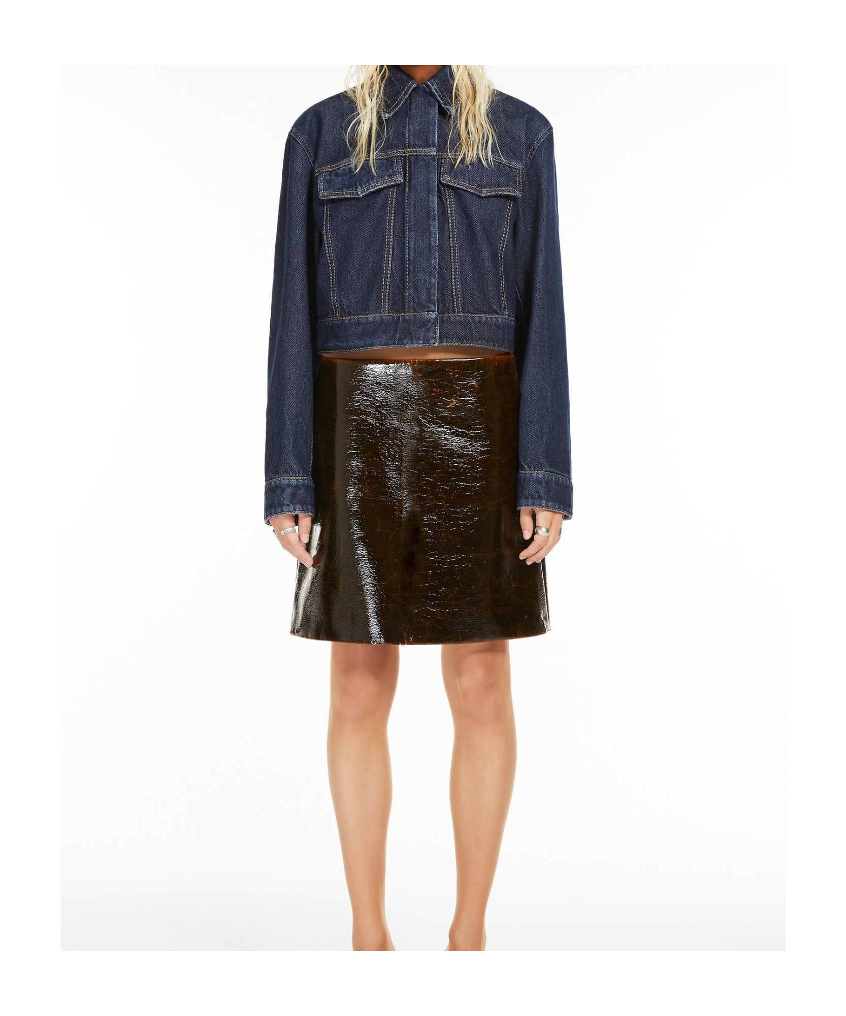 Sportmax Cropped Denim Jacket With Collared Neck In Black