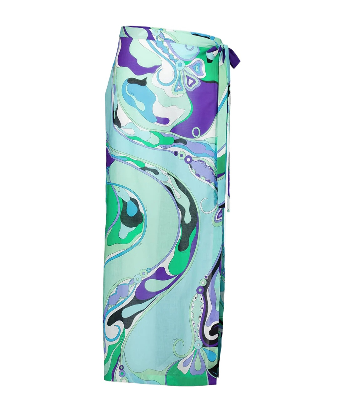 Pucci Green And Lilac Orchidee-print Cotton Wrap Skirt In Blue