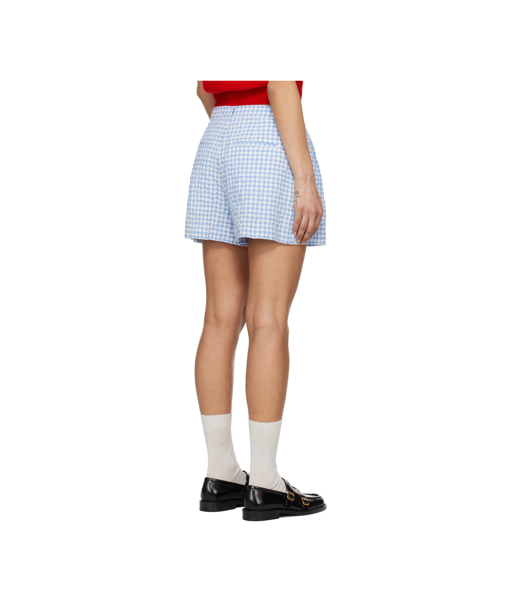 Marni Light Blue And White Checked Seersucker Shorts In Light Blue And White