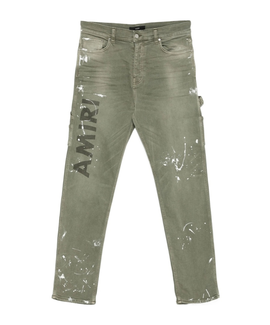 Amiri Khaki Army Logo Painted Slim Workman Jeans