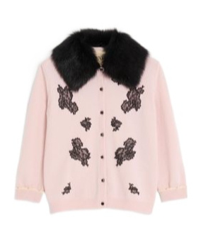 Valentino Lace-embellished Shearling-collar Cardigan In Pink