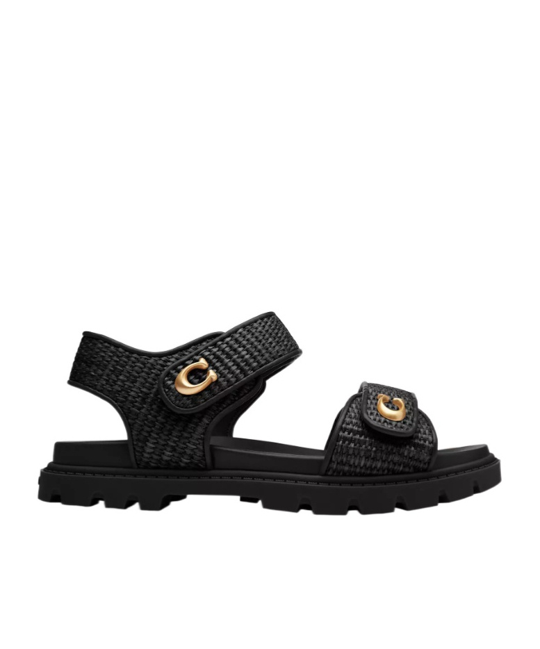 Coach Brynn Textured-strap Sandals In Black