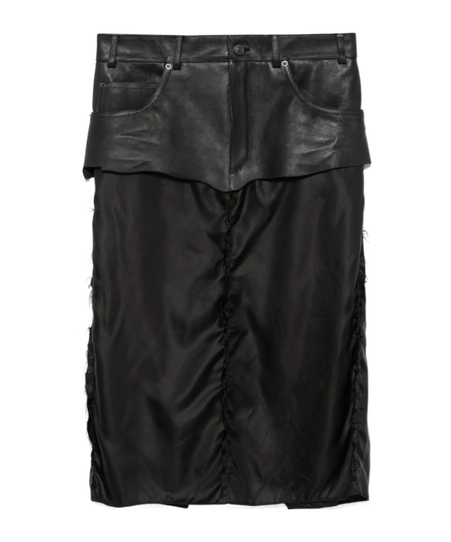 Balenciaga Leather-panel Midi Skirt In Black