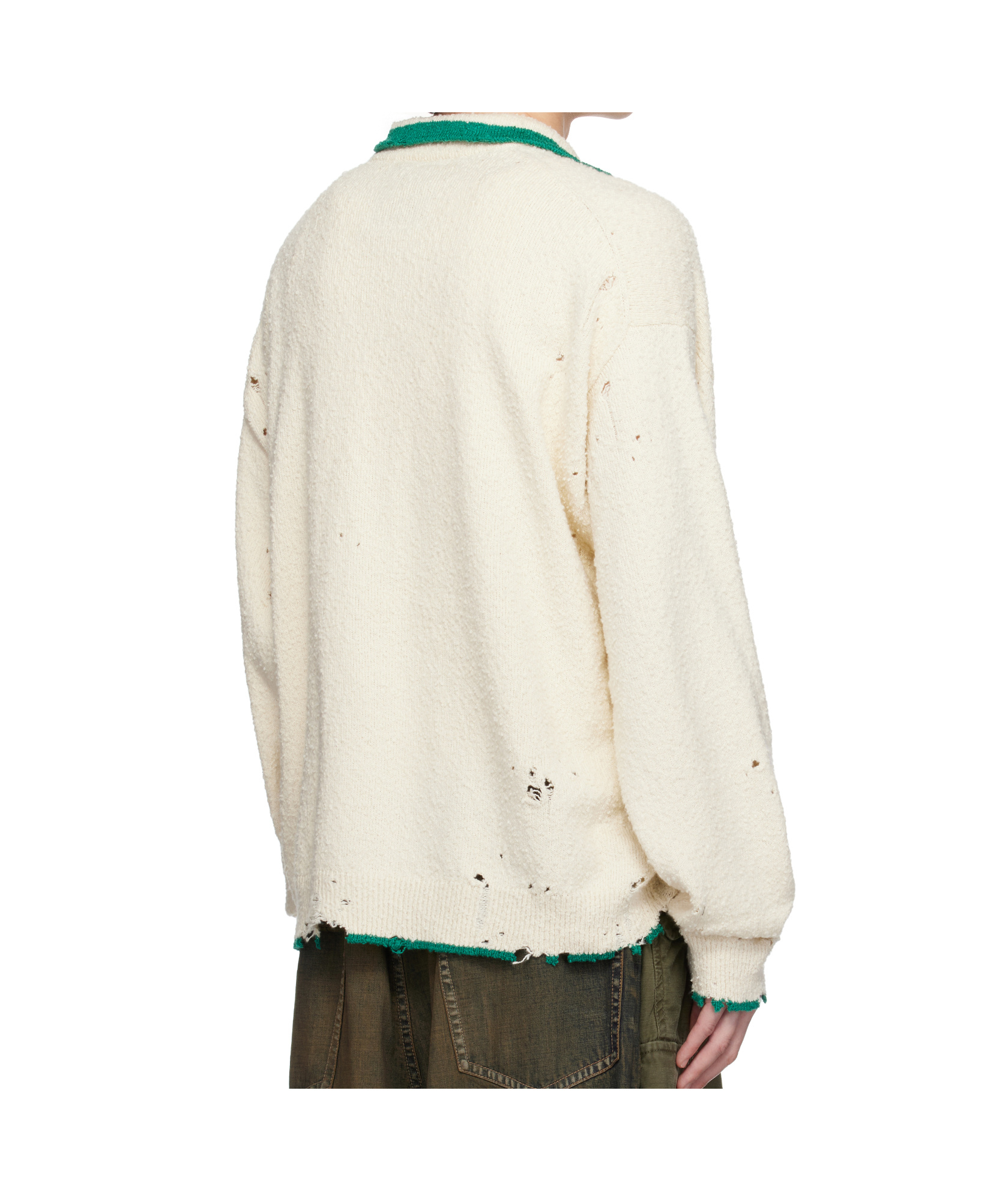 Miharayasuhiro Off-white Distressed Knit Half Zip Sweater In White